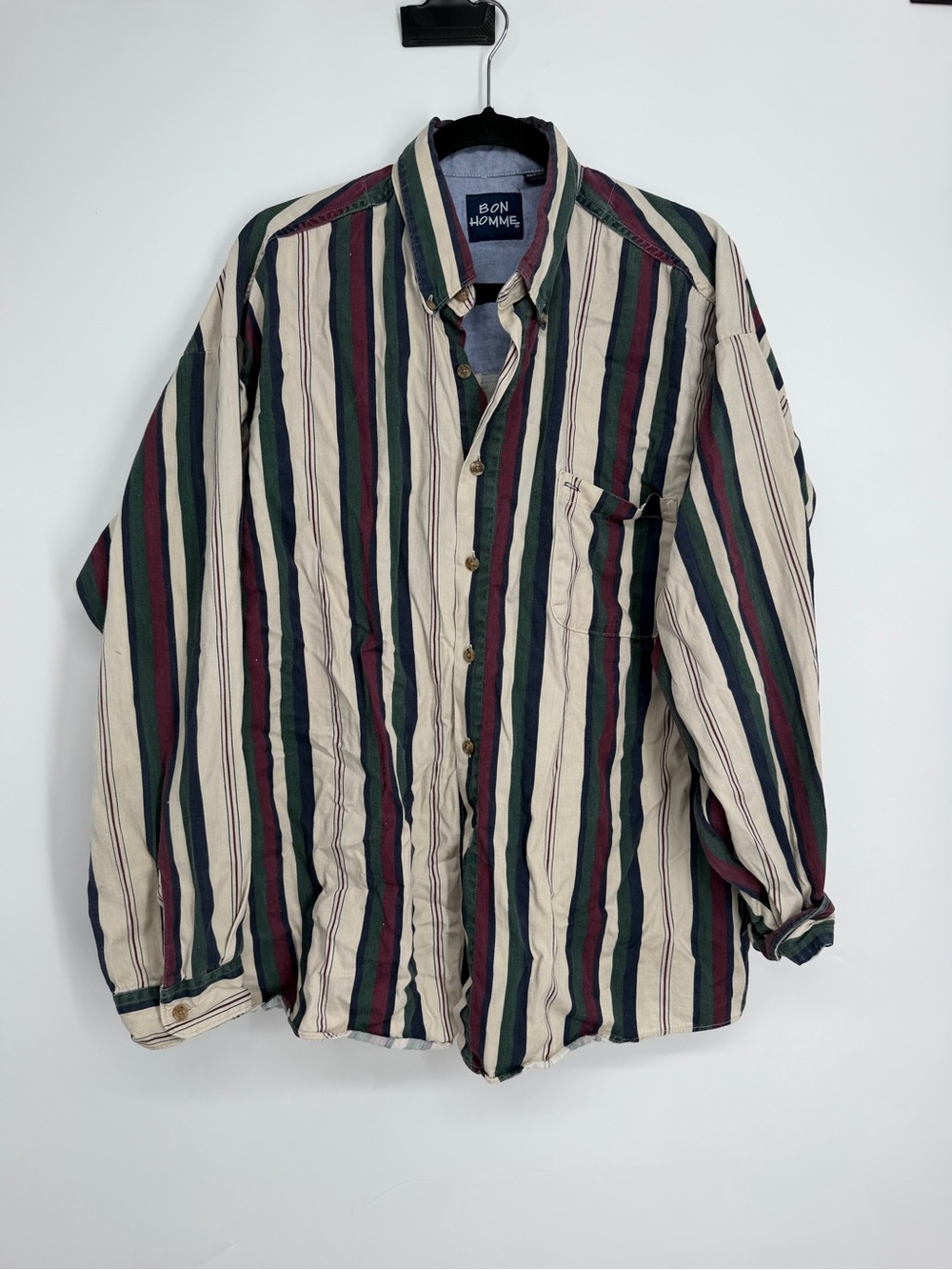 Vintage Bon Homme Striped Button Down Shirt Mens XL USA Cotton 90s